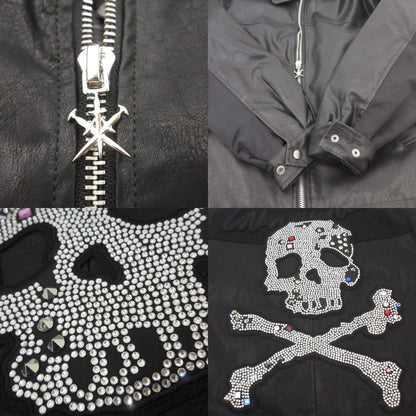 【中古】UNKNOWN LONDON | アンノウンロンドン JEWEL SKELETON LEATHER JACKET レザー ブラック サイズ：M