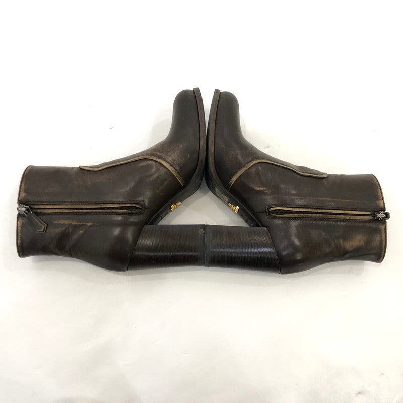 【中古】PRADA | プラダ サイドジップアンクルブーツ ブーツ 1T506EF ブラウン 24cm