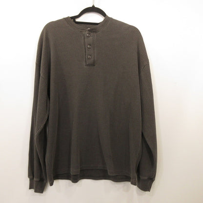 Thermal Pigment Henley Neck Long Sleeve T-shirt 2423-SB12RE Charcoal Gray Size: M