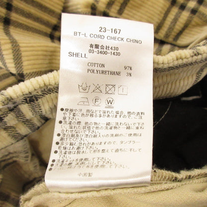 【中古】430 - FOURTHIRTY - | フォーサーティー BT-L CORD CHECK CHINO パンツ 23-167 ベージュ サイズ：2