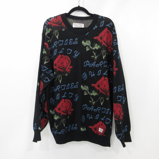 【中古】WACKOMARIA | ワコマリア ROSE JACQUARD SWEATER セーター 22FWE-WMK ブラック サイズ：L