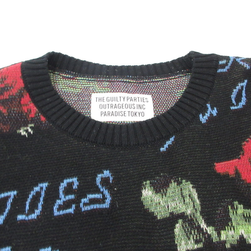 【中古】WACKOMARIA | ワコマリア ROSE JACQUARD SWEATER セーター 22FWE-WMK ブラック サイズ：L