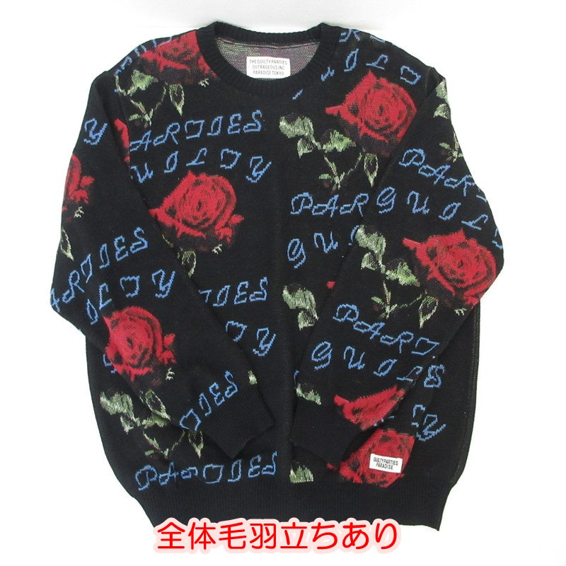 【中古】WACKOMARIA | ワコマリア ROSE JACQUARD SWEATER セーター 22FWE-WMK ブラック サイズ：L