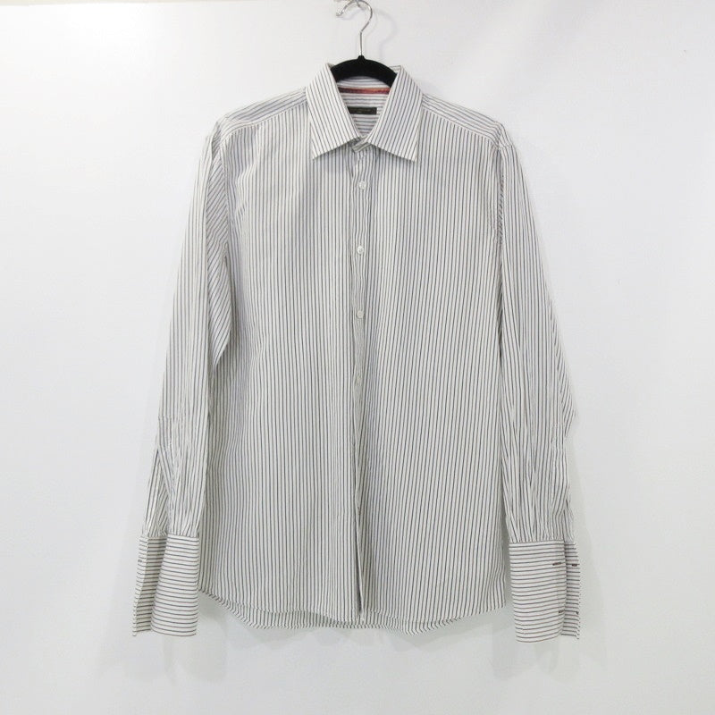 【中古】LOUIS VUITTON | ルイ・ヴィトン ストライプドレスシャツ 長袖シャツ 国内正規品 ホワイト サイズ：41