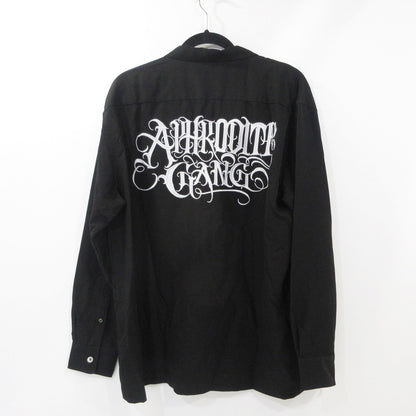 【中古】APHRODITE GANG | アプロディーテギャングアフロディーテギャング LOGO L/S OPEN COLLAR SHIRT 半袖シャツ ブラック サイズ：L