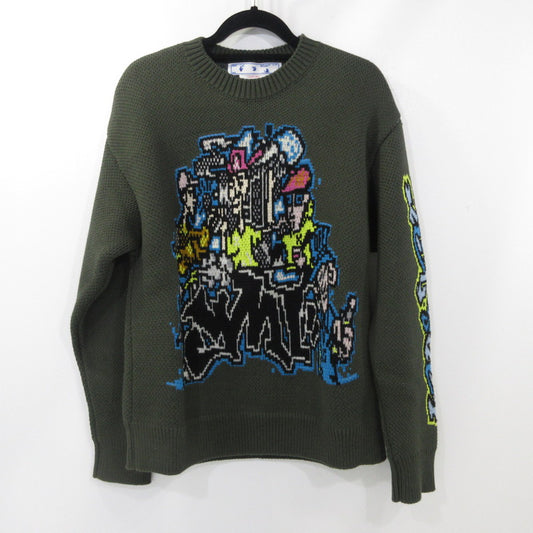 【中古】OFF-WHITE | オフホワイト セーター OMHE136F22KNI001 並行品 オリーブ サイズ：M