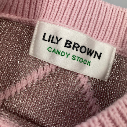 【中古】Lily Brown | リリーブラウン ビジューリボンニットトップス セーター LWNT241804 ピンク