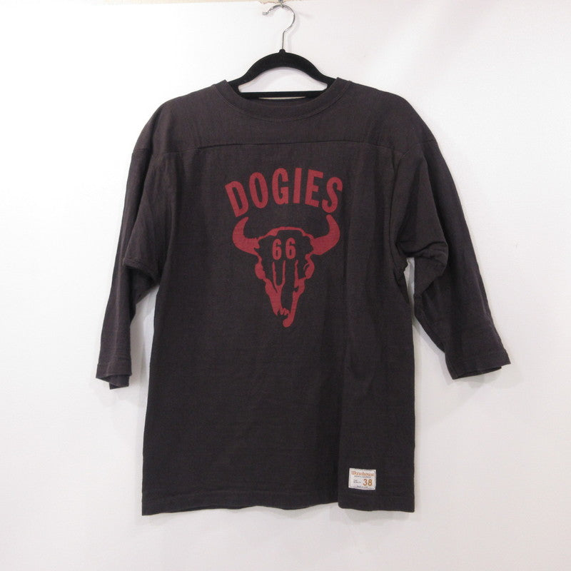 【中古】WARE HOUSE | ウェアハウス　ウエアハウス 7分袖フットボール T DOGIES 半袖Ｔシャツ Lot 4063 チャコールグレー サイズ：38