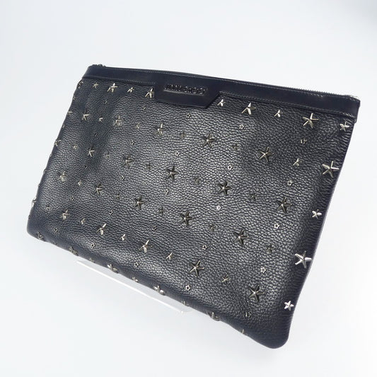 【中古】JIMMY CHOO | ジミーチュウ GRAINY CALF W DEREK GRY 152 CRYSTAL STARS クラッチバッグ J000046390001 ブラック