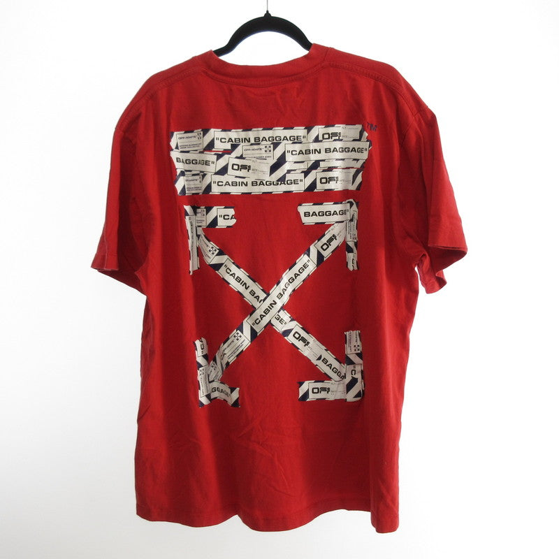 【中古】OFF-WHITE | オフホワイト AIRPORT TAPE ARROWS S/S OVER TEE 半袖Ｔシャツ OMAA038S20185003 並行品 レッド サイズ：M