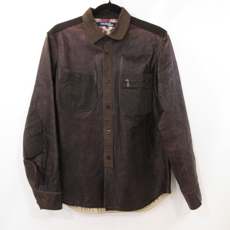 【中古】JUNYA WATANABE COMME des GARCONS MAN | ジュンヤワタナベコムデギャルソンマン ホースレザー異素材切替 長袖シャツ WS-B001 ブラウン サイズ：M