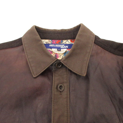 【中古】JUNYA WATANABE COMME des GARCONS MAN | ジュンヤワタナベコムデギャルソンマン ホースレザー異素材切替 長袖シャツ WS-B001 ブラウン サイズ：M