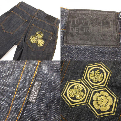 【中古】 和柄家紋 デニムパンツ ネイビー サイズ：34
