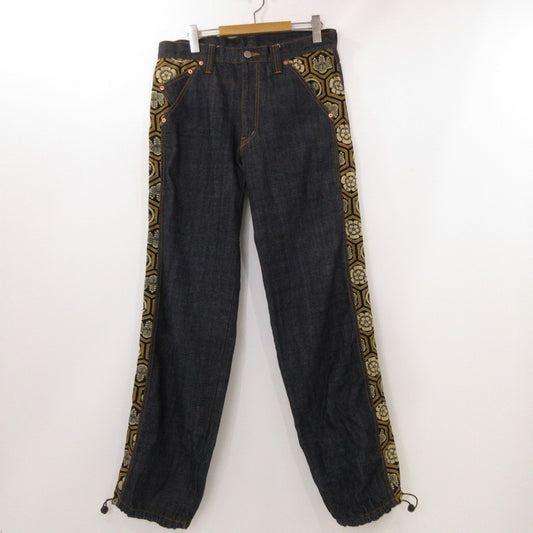 【中古】 和柄家紋 デニムパンツ ネイビー サイズ：34