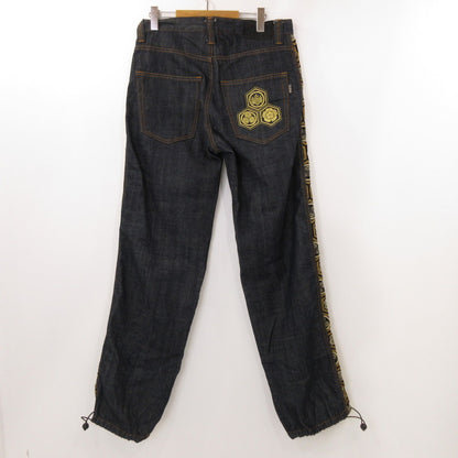 【中古】 和柄家紋 デニムパンツ ネイビー サイズ：34