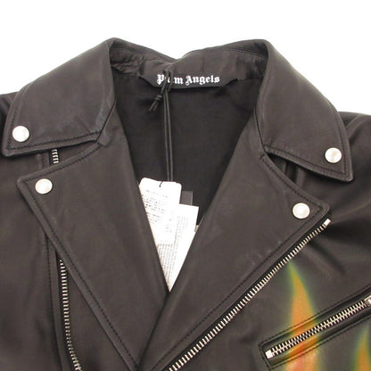 【中古】Palm Angels | パームエンジェルス LEATHER BURNING BIKER JACKET WITH FLAMES MOTIF レザー PMJG007F22LEA0011001 国内正規品 ブラック サイズ：M