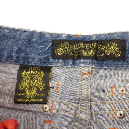 【中古】RED PEPPER | レッドペッパー 刺繍スタッズターコイズブーツカット デニムパンツ 5431/0 ブルー サイズ：26