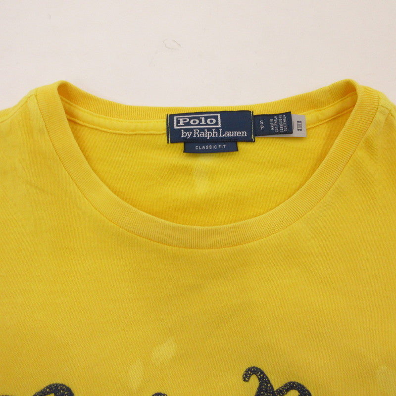 【中古】POLO RALPH LAUREN | ポロ・ラルフローレン オウムアップリケ刺繍 半袖Ｔシャツ USED加工 イエロー サイズ：S
