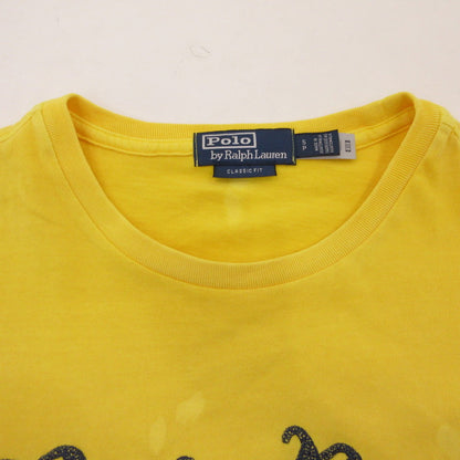 【中古】POLO RALPH LAUREN | ポロ・ラルフローレン オウムアップリケ刺繍 半袖Ｔシャツ USED加工 イエロー サイズ：S
