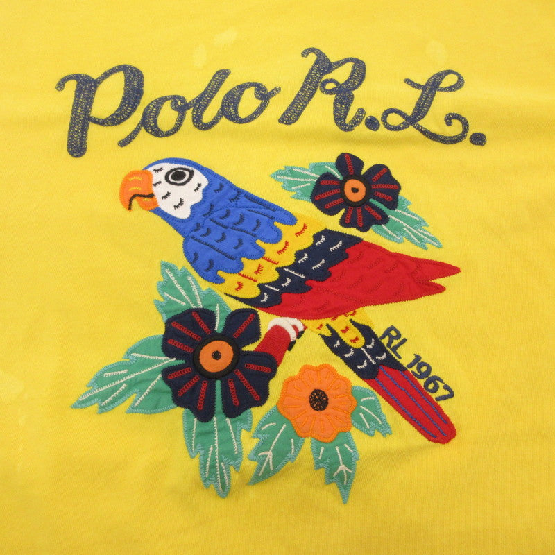 【中古】POLO RALPH LAUREN | ポロ・ラルフローレン オウムアップリケ刺繍 半袖Ｔシャツ USED加工 イエロー サイズ：S