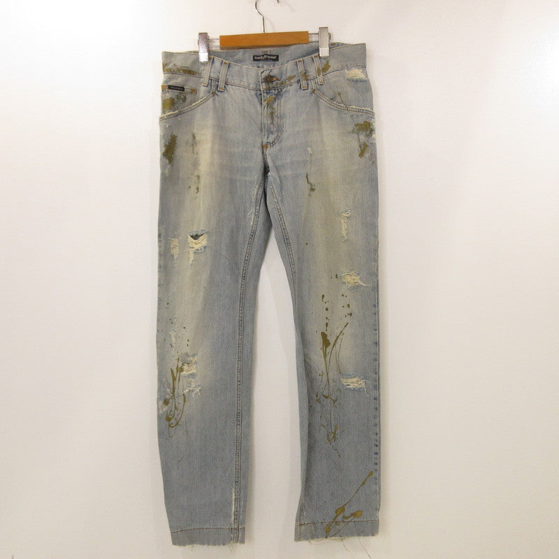 【中古】DOLCE & GABBANA | ドルチェアンドガッバーナ デニムパンツ G3016D G8054 クラッシュペイント加工 ブルー サイズ：52