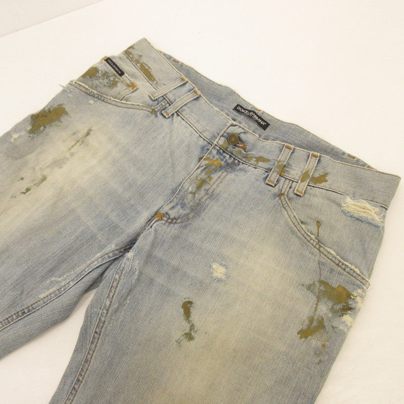 【中古】DOLCE & GABBANA | ドルチェアンドガッバーナ デニムパンツ G3016D G8054 クラッシュペイント加工 ブルー サイズ：52