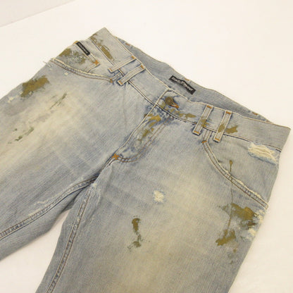 【中古】DOLCE & GABBANA | ドルチェアンドガッバーナ デニムパンツ G3016D G8054 クラッシュペイント加工 ブルー サイズ：52