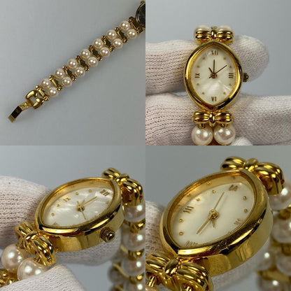 【中古】 パール 腕時計 ゴールド