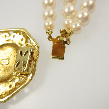 【中古】 フラワーモチーフ/3連パール ネックレス