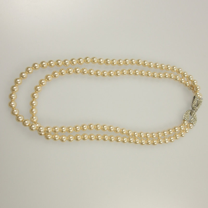 【中古】 リボン/2連パール ネックレス