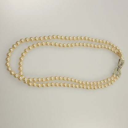 【中古】 リボン/2連パール ネックレス