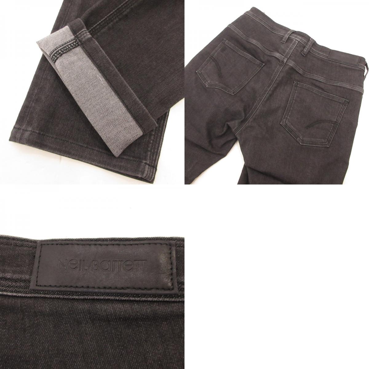 【中古】NEIL BARRETT | ニールバレット LEATHER PATSHED SUPER SKINNY LEG JEAN デニムパンツ PBDE162C E804T 国内正規品 グレー サイズ：30