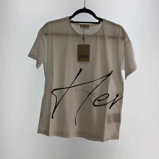 【中古】Herno | ヘルノ 手描き風ロゴプリントTシャツ 半袖Ｔシャツ JG000178D 2023S/S ホワイト サイズ：40
