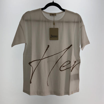 【中古】Herno | ヘルノ 手描き風ロゴプリントTシャツ 半袖Ｔシャツ JG000178D 2023S/S ホワイト サイズ：40