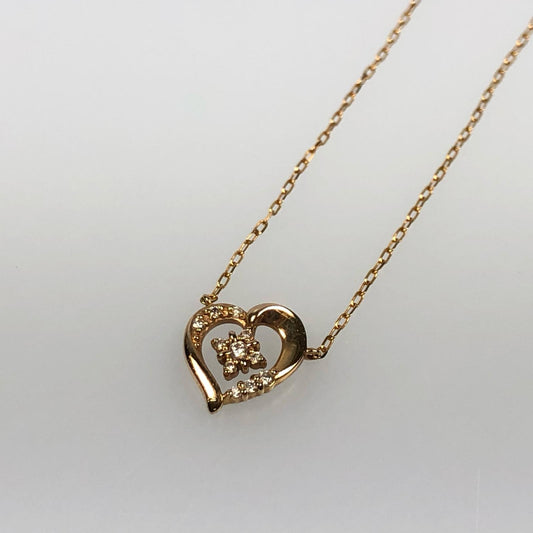 【中古】4℃ | ヨンドシー ダイヤ付きハート ネックレス K18