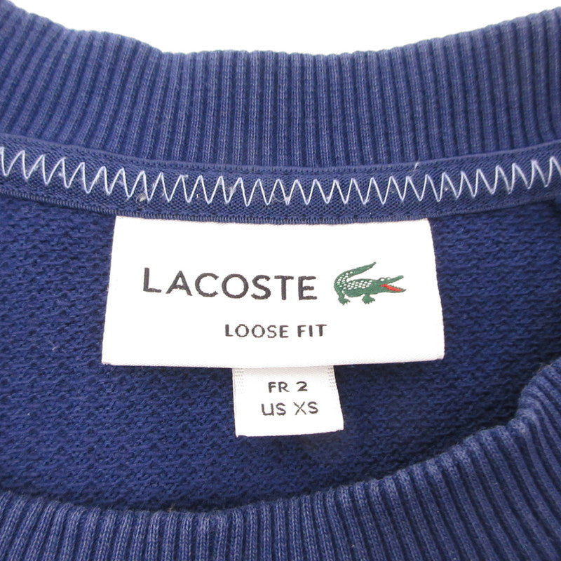 【中古】LACOSTE | ラコステ 鹿の子地スウェットロゴ刺しゅうクルーネック スウェット SH0452 ネイビー サイズ：XS
