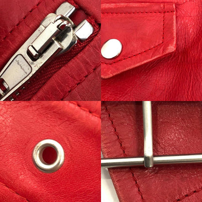 【中古】BALENCIAGA | バレンシアガ スウィングバイカーライダースジャケット レザー 457891 TSH09 2016A/W 国内正規品 レッド サイズ：34