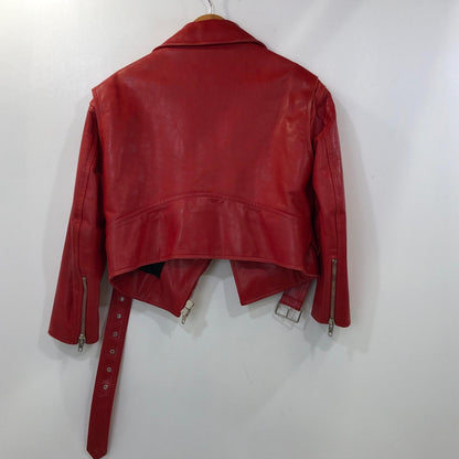【中古】BALENCIAGA | バレンシアガ スウィングバイカーライダースジャケット レザー 457891 TSH09 2016A/W 国内正規品 レッド サイズ：34