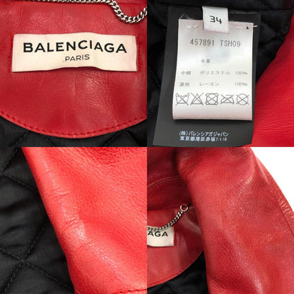 【中古】BALENCIAGA | バレンシアガ スウィングバイカーライダースジャケット レザー 457891 TSH09 2016A/W 国内正規品 レッド サイズ：34