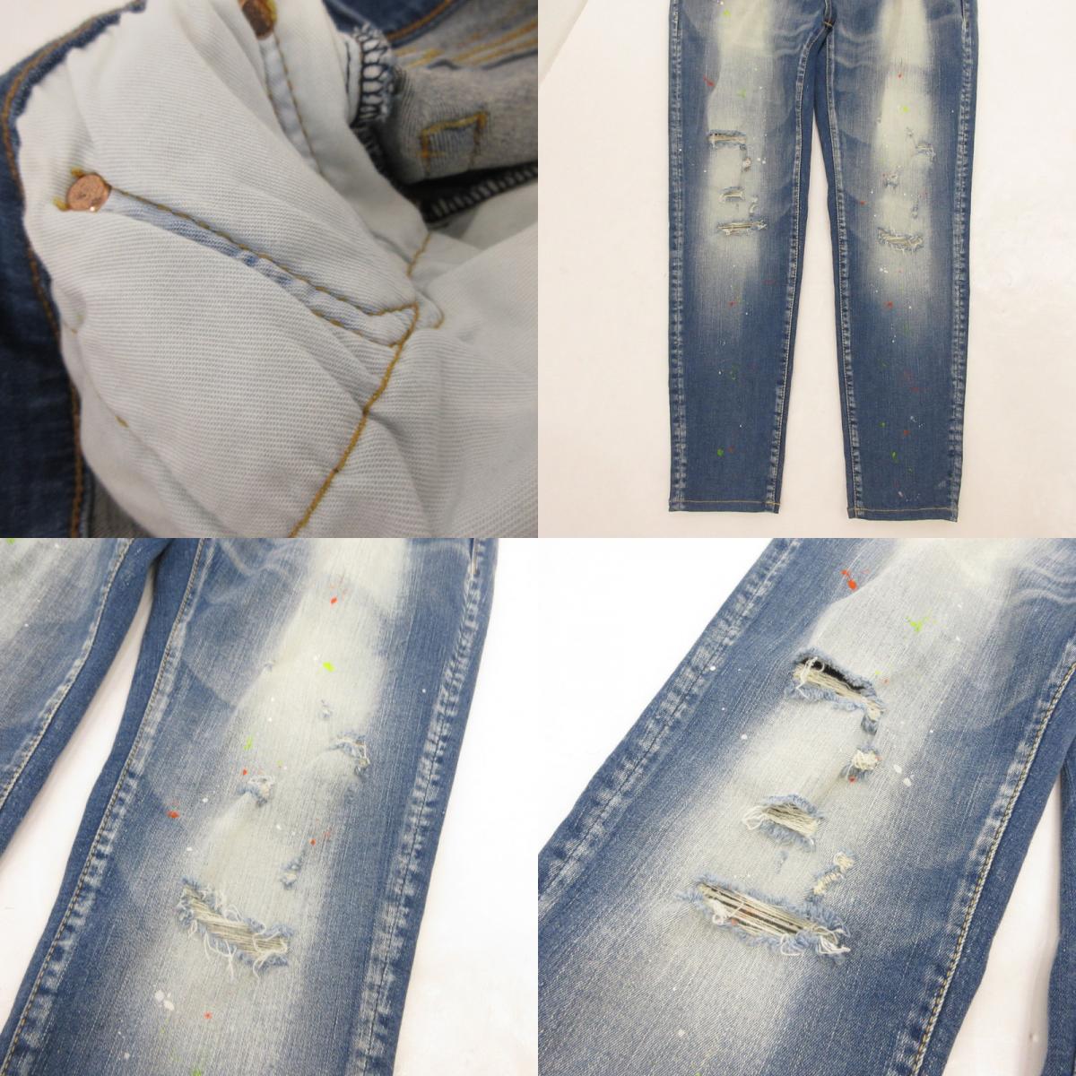 【中古】BIG JOHN | ビッグジョン CARROT LEG デニムパンツ MMM134J ペイント加工 ブルー サイズ：28