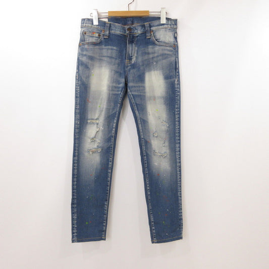 【中古】BIG JOHN | ビッグジョン CARROT LEG デニムパンツ MMM134J ペイント加工 ブルー サイズ：28