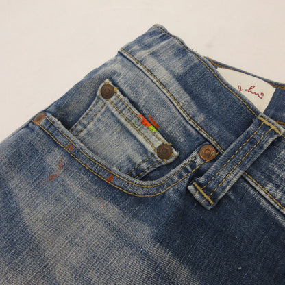 【中古】BIG JOHN | ビッグジョン CARROT LEG デニムパンツ MMM134J ペイント加工 ブルー サイズ：28