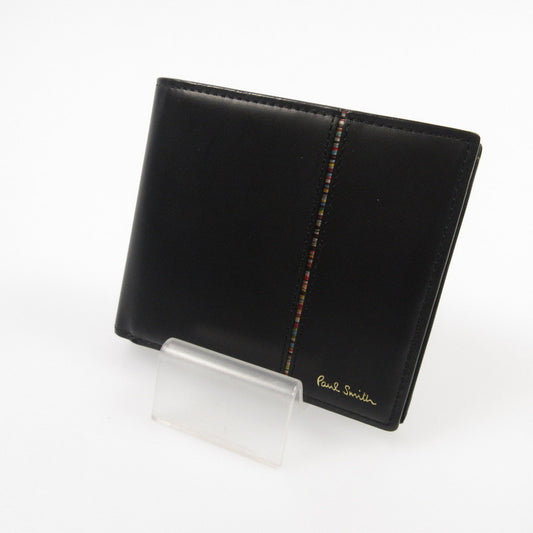 【中古】Paul Smith | ポール・スミス シグネチャーストライプインバーテッド 二つ折り財布 813025 ブラック