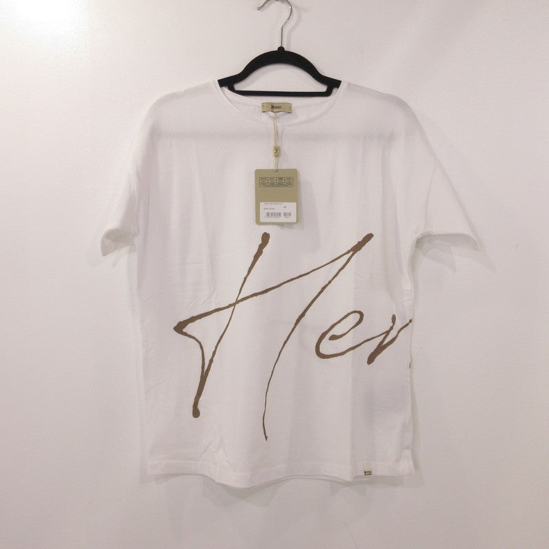 【中古】Herno | ヘルノ 手描き風ロゴプリントTシャツ 半袖Ｔシャツ JG000178D ホワイト サイズ：40