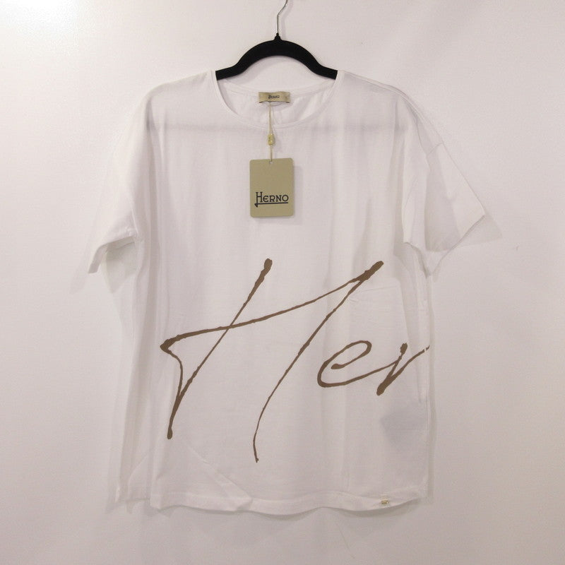 【中古】Herno | ヘルノ 手描き風ロゴプリントTシャツ 半袖Ｔシャツ JG000178D ホワイト サイズ：44