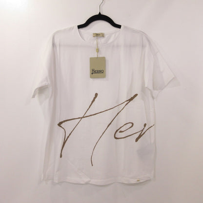【中古】Herno | ヘルノ 手描き風ロゴプリントTシャツ 半袖Ｔシャツ JG000178D ホワイト サイズ：44