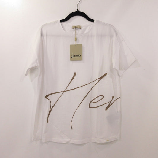 【中古】Herno | ヘルノ 手描き風ロゴプリントTシャツ 半袖Ｔシャツ JG000178D ホワイト サイズ：44