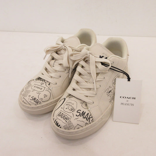 【中古】COACH | コーチ ハイラインスニーカーニュースペーパープリント スニーカー CBP14 アイボリー 23cm