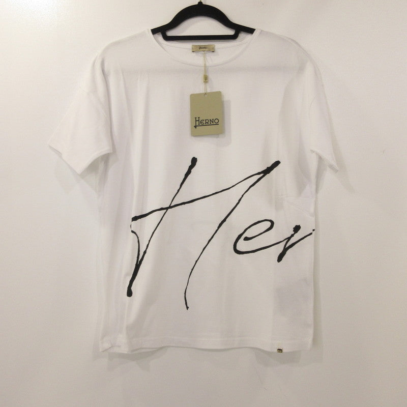 【中古】Herno | ヘルノ 手描き風ロゴプリントTシャツ 半袖Ｔシャツ JG000178D 国内正規品 2023S/S ホワイト サイズ：42