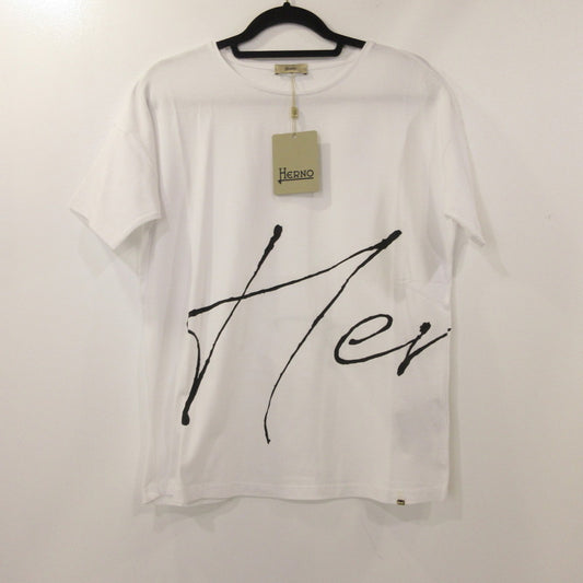 【中古】Herno | ヘルノ 手描き風ロゴプリントTシャツ 半袖Ｔシャツ JG000178D 国内正規品 2023S/S ホワイト サイズ：42
